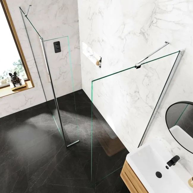 Copenhagen Easy Clean 8mm Walk In Shower Enclosure 1200mm & 700mm Glass with Pivotal Return Panel