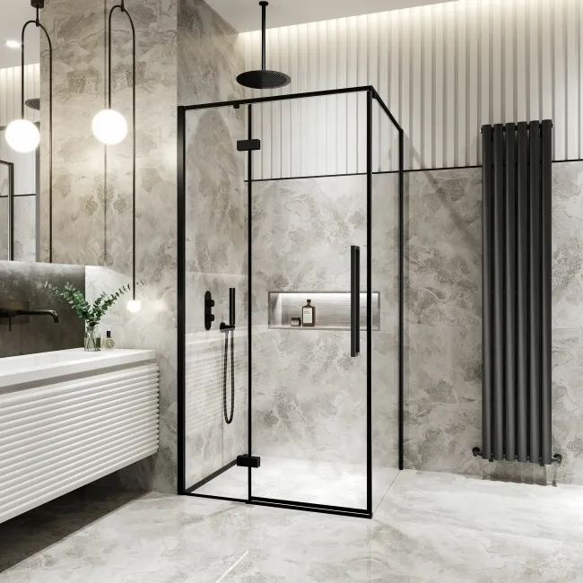 Helsinki Matt Black Premium Easy Clean 8mm Hinged Shower Enclosure 1000x800mm