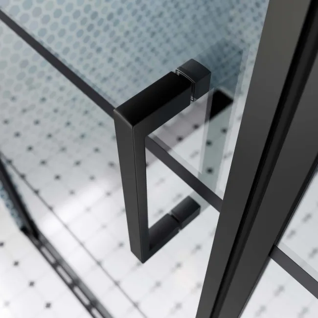 Toulon Matt Black Easy Clean 6mm Pivot Shower Door 1000mm