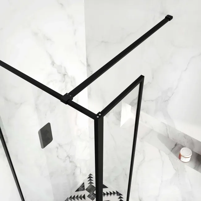 Munich Matt Black Framed 8mm Wet Room Shower Glass 900mm & 250mm Return Panel