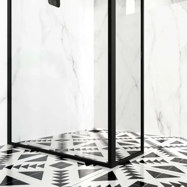 Munich Matt Black Framed 8mm Wet Room Shower Glass 900mm & 250mm Return Panel