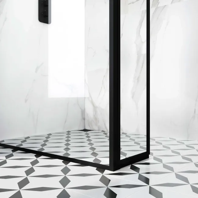 Munich Matt Black Framed 8mm Wet Room Shower Glass 1000mm & 250mm Pivotal Return Panel