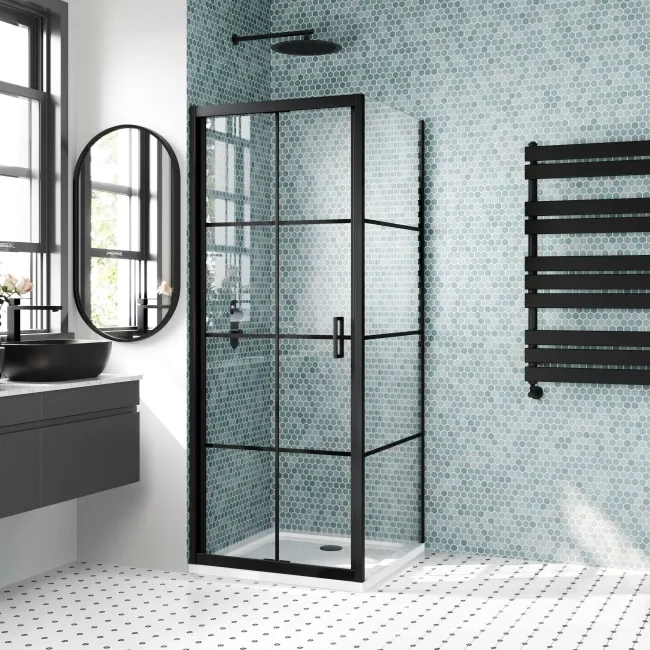 London Matt Black Grid 6mm Bifold Shower Enclosure 760x760mm