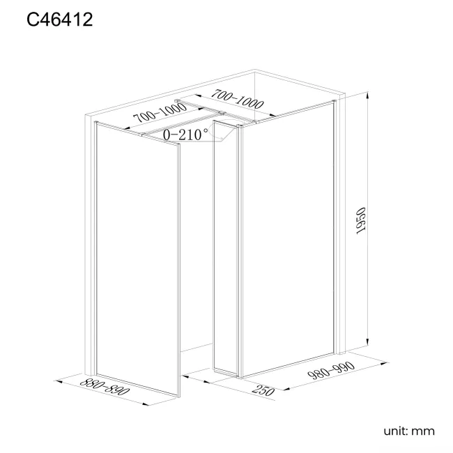 Munich Brushed Brass Framed 8mm Walk In Shower Enclosure 1000mm & 900mm Glass with Return Panel