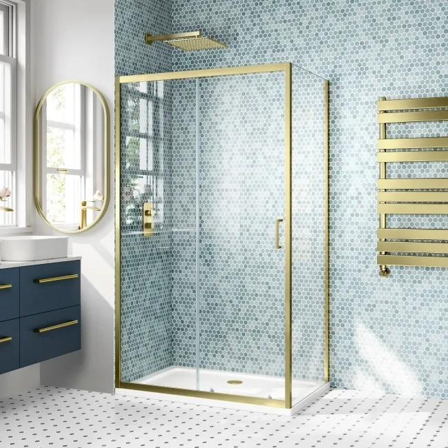 London Brushed Brass 6mm Sliding Shower Enclosure 1100x800mm