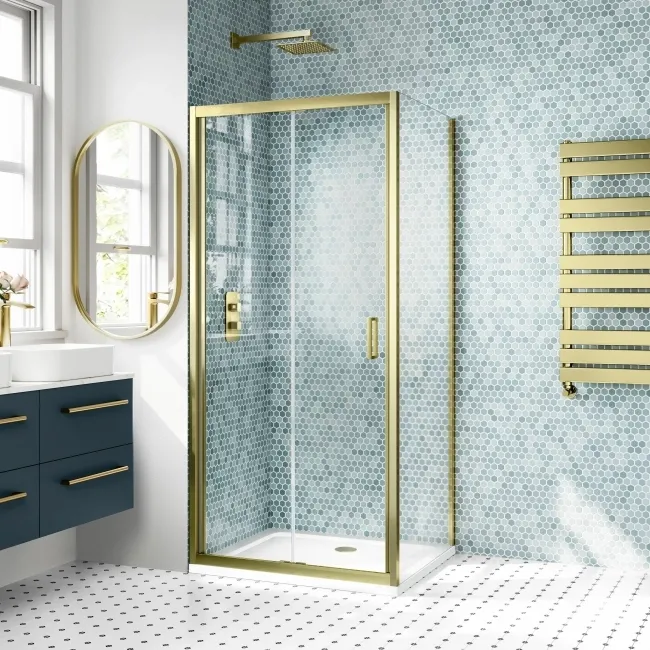 London Brushed Brass 6mm Bifold Shower Enclosure 900x700mm