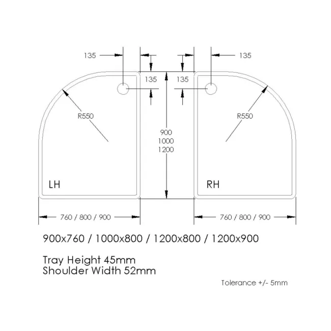 London Offset Quadrant Stone Shower Tray 1000x800mm - Left Handed & Riser Kit