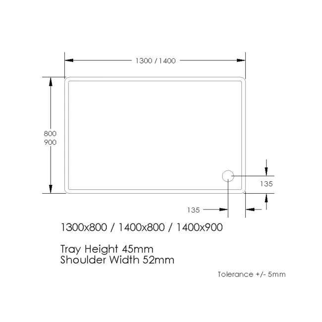 London Rectangular Stone Shower Tray 1300x800mm & Riser Kit