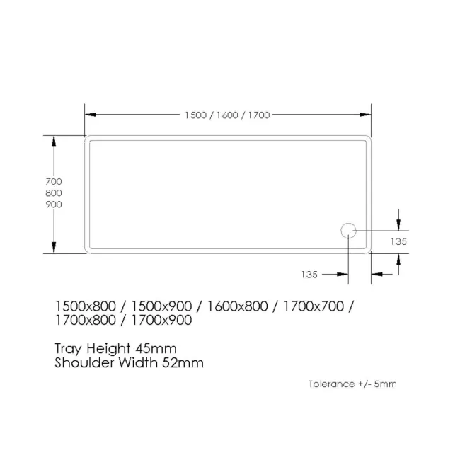 London Rectangular Stone Shower Tray 1700x900mm & Riser Kit