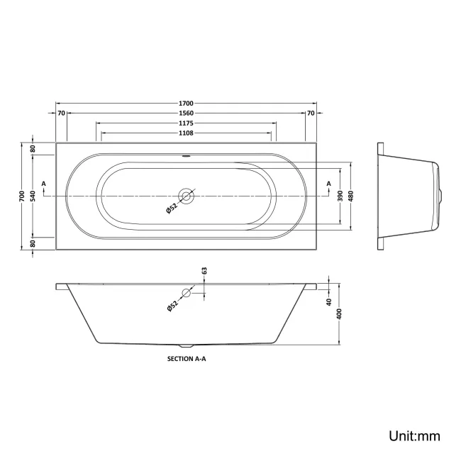 York  1700x700 Round Double Ended Bath