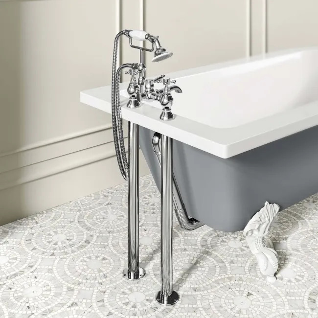 Abingdon 1500mm Dove Grey Single Ended Roll Top Bath - White Ball Feet