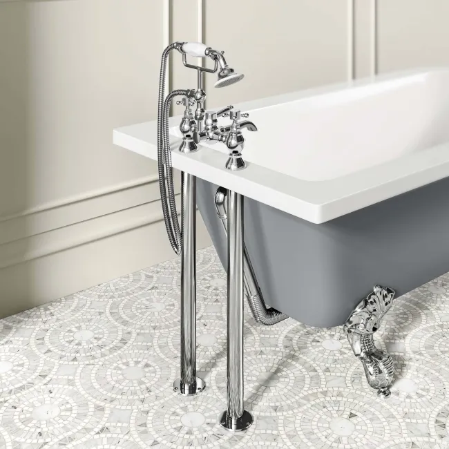 Abingdon 1500mm Dove Grey Single Ended Roll Top Bath - Chrome Ball Feet