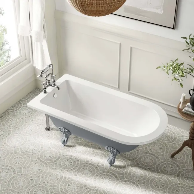 Abingdon 1500mm Dove Grey Single Ended Roll Top Bath - Grey Ball Feet
