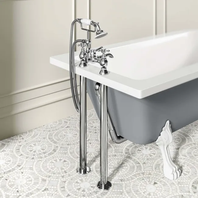 Abingdon 1500mm Dove Grey Single Ended Roll Top Bath - White Feet