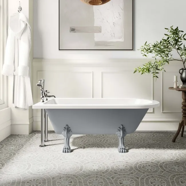 Abingdon 1500mm Dove Grey Single Ended Roll Top Bath - Grey Feet