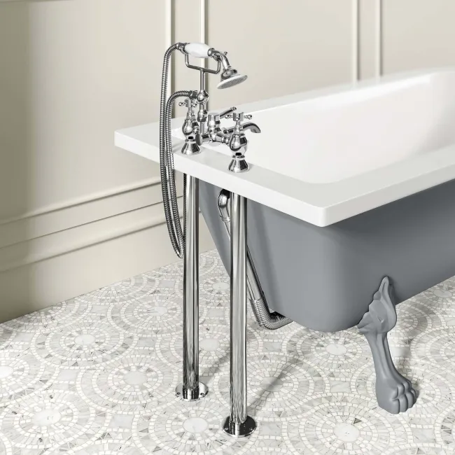 Abingdon 1500mm Dove Grey Single Ended Roll Top Bath - Grey Feet