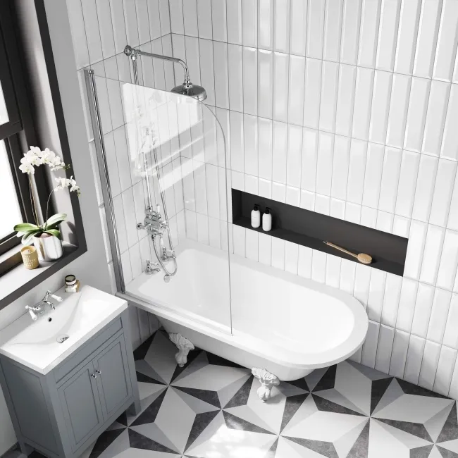 Abingdon 1500 Roll Top Shower Bath - White Ball Feet & 6mm Easy Clean Screen