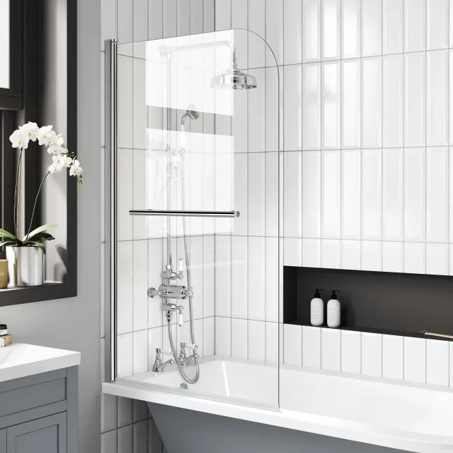 Abingdon 1500 Dove Grey Roll Top Shower Bath - Grey Ball Feet & 6mm Easy Clean Screen With Rail