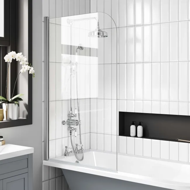Abingdon 1500mm Dove Grey Roll Top Shower Bath - White Claw Feet & 6mm Easy Clean Screen