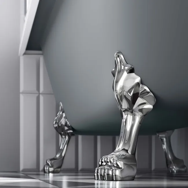 Abingdon 1500mm Dove Grey Roll Top Shower Bath - Chrome Claw Feet & 6mm Easy Clean Screen With Rail