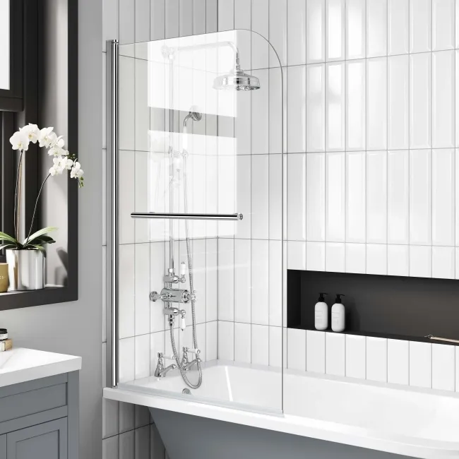 Abingdon 1500mm Dove Grey Roll Top Shower Bath - Grey Claw Feet & 6mm Easy Clean Screen With Rail