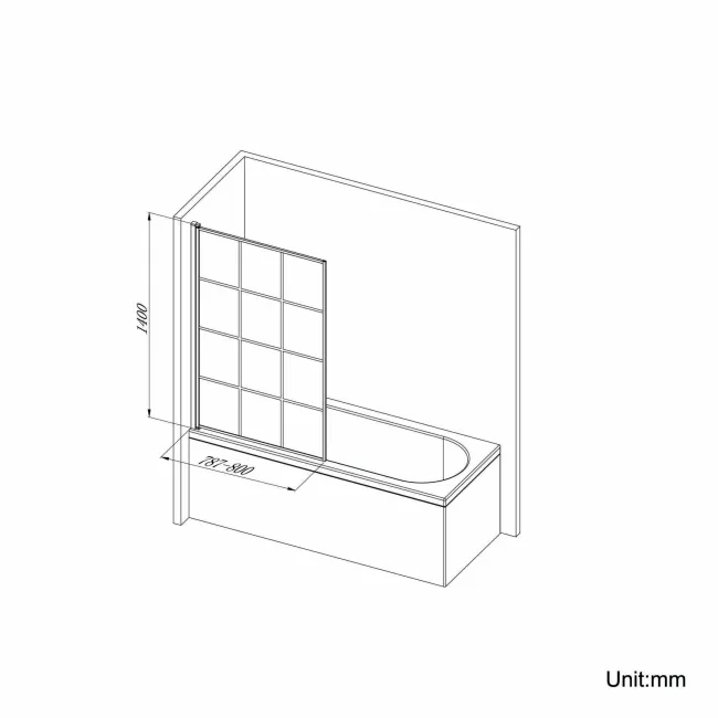 Oakham Space Saving Shower Bath 1700 & 6mm Easy Clean Matt Black Grid Bath Screen - Right Handed