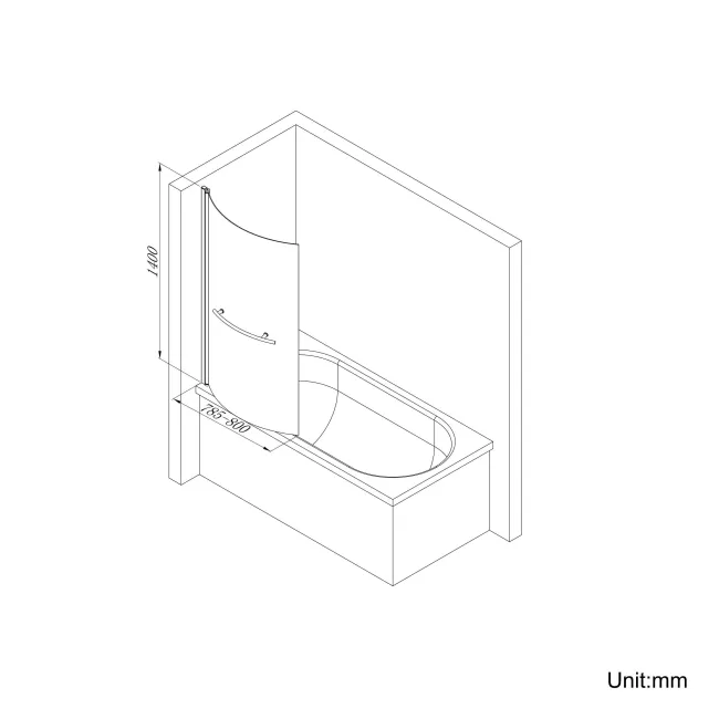 P Shaped 1500 Shower Bath with Front Panel & 4mm Screen with Rail - Right Handed