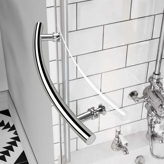 P Shaped 1500 Shower Bath with Front Panel & 6mm Easy Clean Screen with Rail - Left Handed