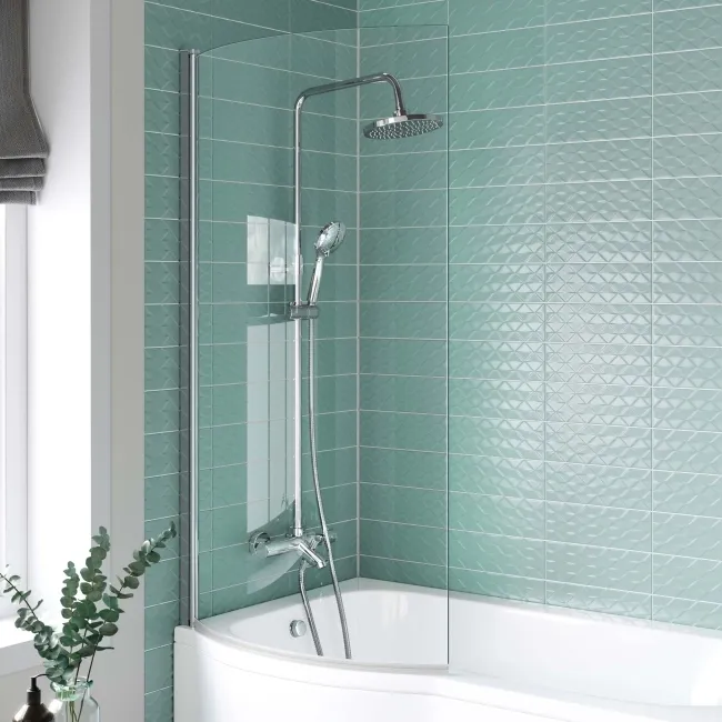 P Shaped 1700 Shower Bath with Front Panel & 4mm Screen - Left Handed