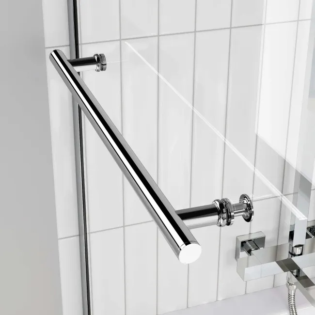 L Shaped 1500 Shower Bath with Front Panel & 4mm Fixed Screen with Rail - Left Handed