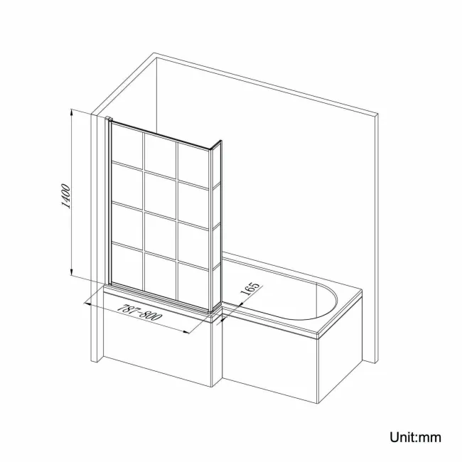 L Shaped 1500 Shower Bath with Front Panel & 6mm Easy Clean Matt Black Grid Bath Screen - Left Handed