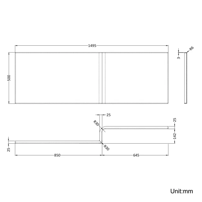 L Shaped 1500 Shower Bath with Front Panel & 6mm Easy Clean Matt Black Grid Bath Screen - Left Handed