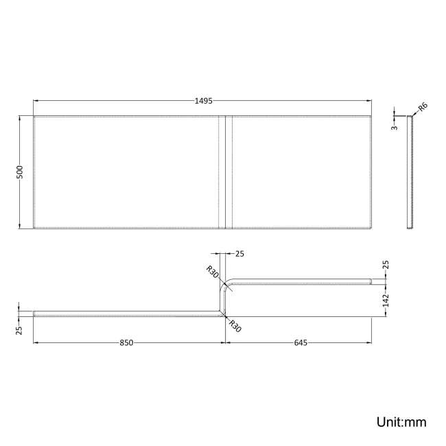 L Shaped 1500 Shower Bath with Front Panel & 6mm Easy Clean Matt Black Framed Bath Screen - Left Handed