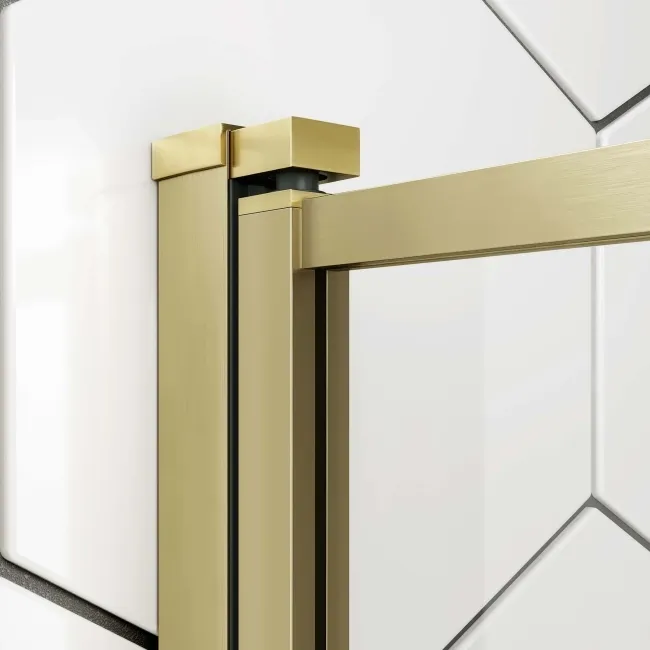 Stafford 1600x700 Round Shower Bath & 6mm Easy Clean Brushed Brass Framed Bath Screen
