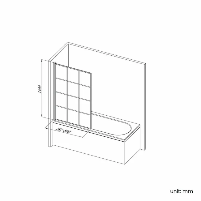 Dover 1600x750 Keyhole Shower Bath & 6mm Easy Clean Matt Black Grid Bath Screen