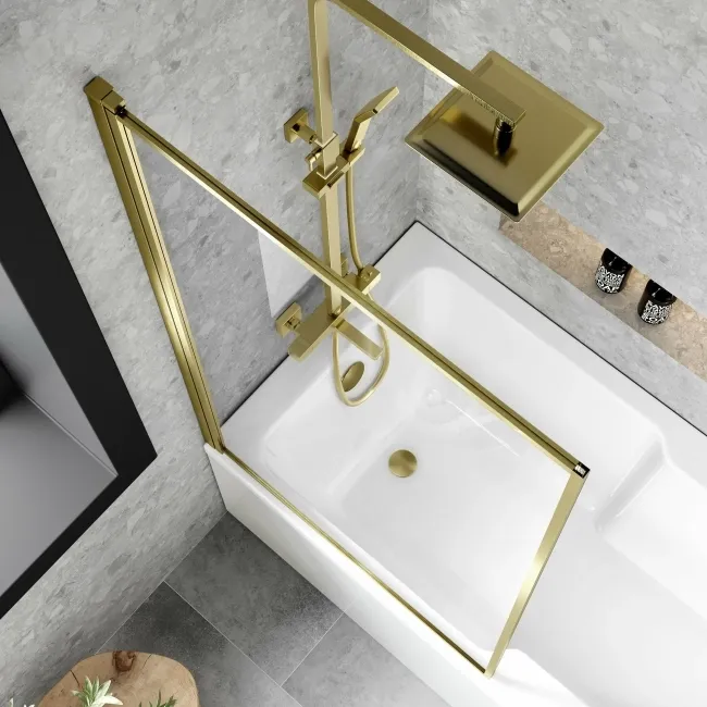 Dover 1700x750 Keyhole Shower Bath & 6mm Easy Clean Brushed Brass Framed Bath Screen
