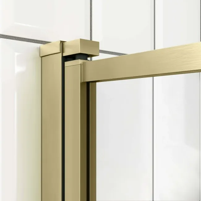 L Shaped 1700 Shower Bath with Front Panel & 6mm Easy Clean Brushed Brass Bath Screen - Left Handed