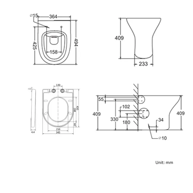 Orlando Back To Wall Toilet With Soft Close Seat and Concealed cistern