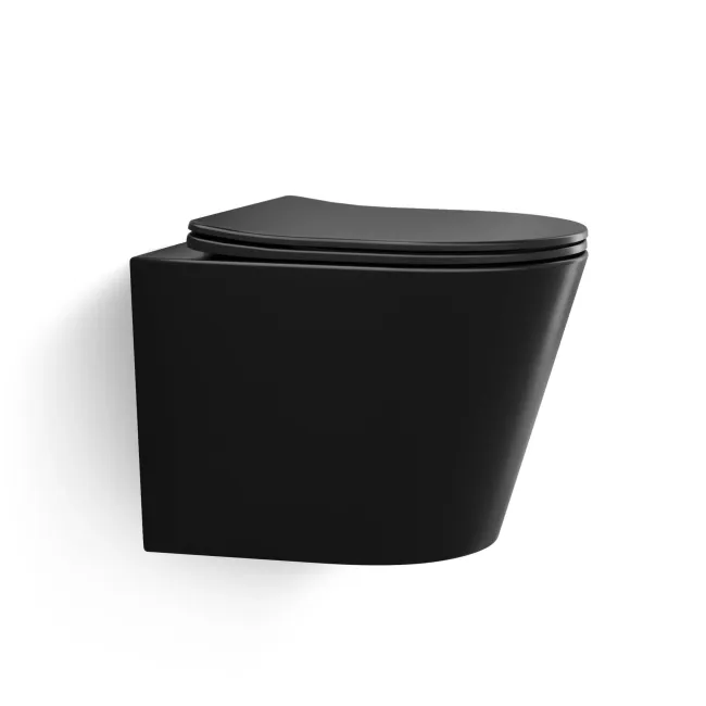 Boston Matt Black Rimless Wall Hung Toilet With Premium Soft Close Seat