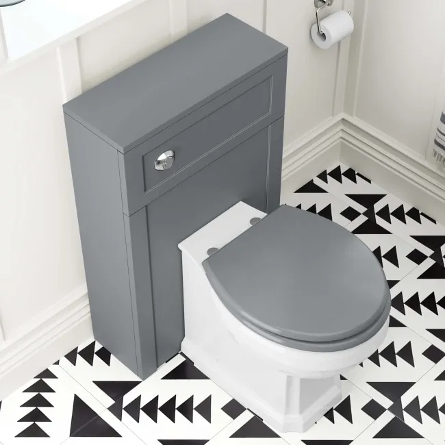 Bermuda Traditional Dove Grey Slimline Back To Wall Unit and Hudson Toilet with Wooden Seat