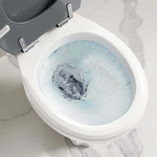 Hudson Traditional Low-Level Toilet With Dove Grey Seat & Pedestal Basin - Double Tap Hole