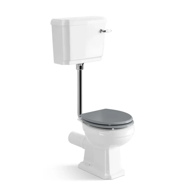 Hudson Traditional Low-Level Toilet With Dove Grey Seat & Pedestal Basin - Double Tap Hole