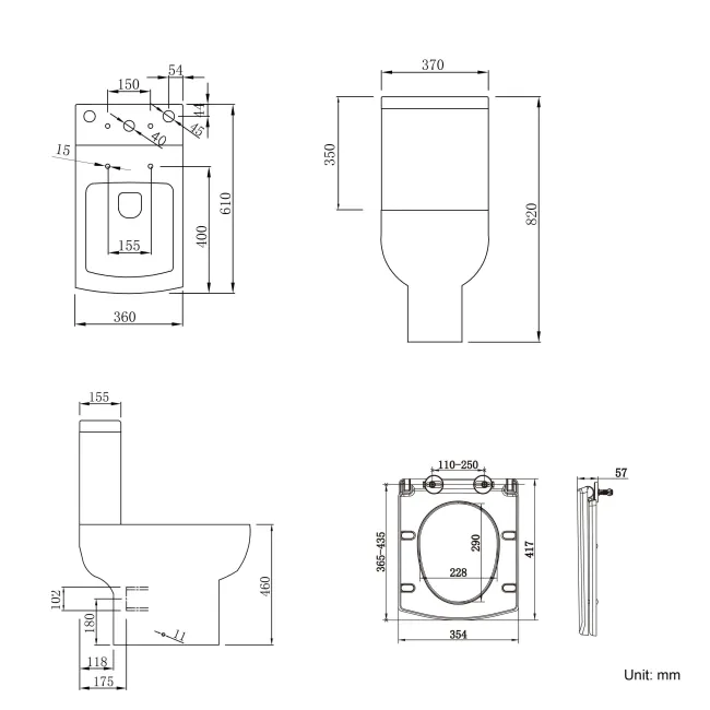 Portland Comfort Height Close Coupled Toilet With Soft Close Slim Seat