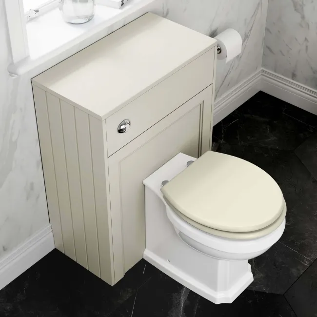 Hudson Traditional Back To Wall Toilet With Chalk White Wooden Seat and Concealed Cistern