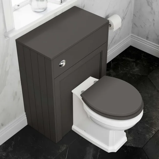 Hudson Traditional Back To Wall Toilet With Graphite Grey Wooden Seat and Concealed Cistern
