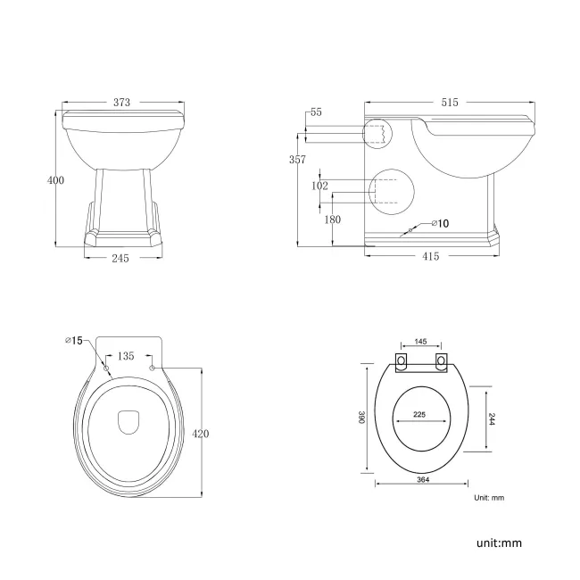 Hudson Traditional Back To Wall Toilet With Graphite Grey Wooden Seat and Concealed Cistern