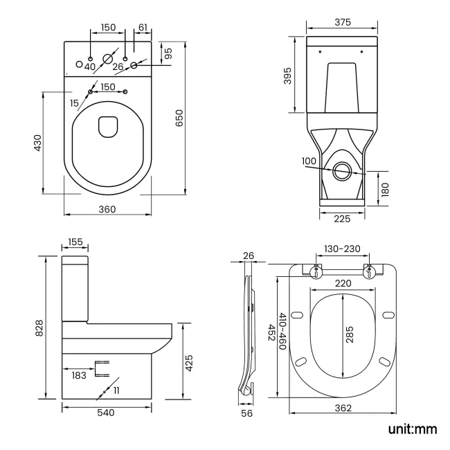 Denver Rimless Fully Back to Wall Close Coupled Toilet With Soft Close Slim Seat