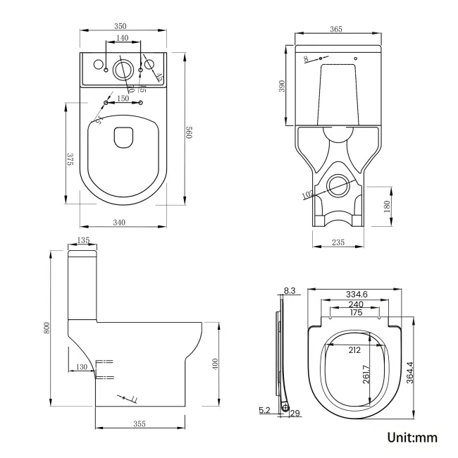 Manhattan Slimline 560 Depth Close Coupled Toilet With Soft Close Seat