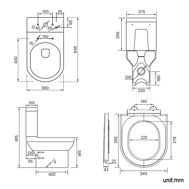 Denver Rimless Close Coupled Toilet & Pedestal Basin Set