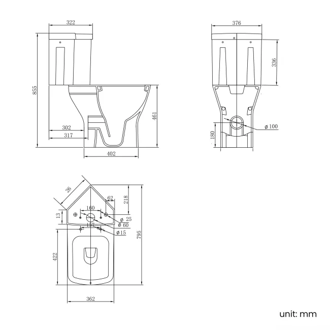 Atlanta Comfort Height Close Coupled Corner Toilet With Soft Close Seat